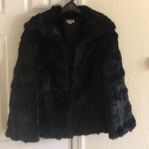 Real fur black coat jacket bell sleeve M